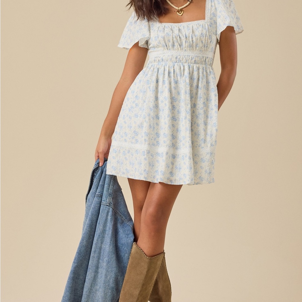 Altar'd State Blue and White Floral Mini Dress
